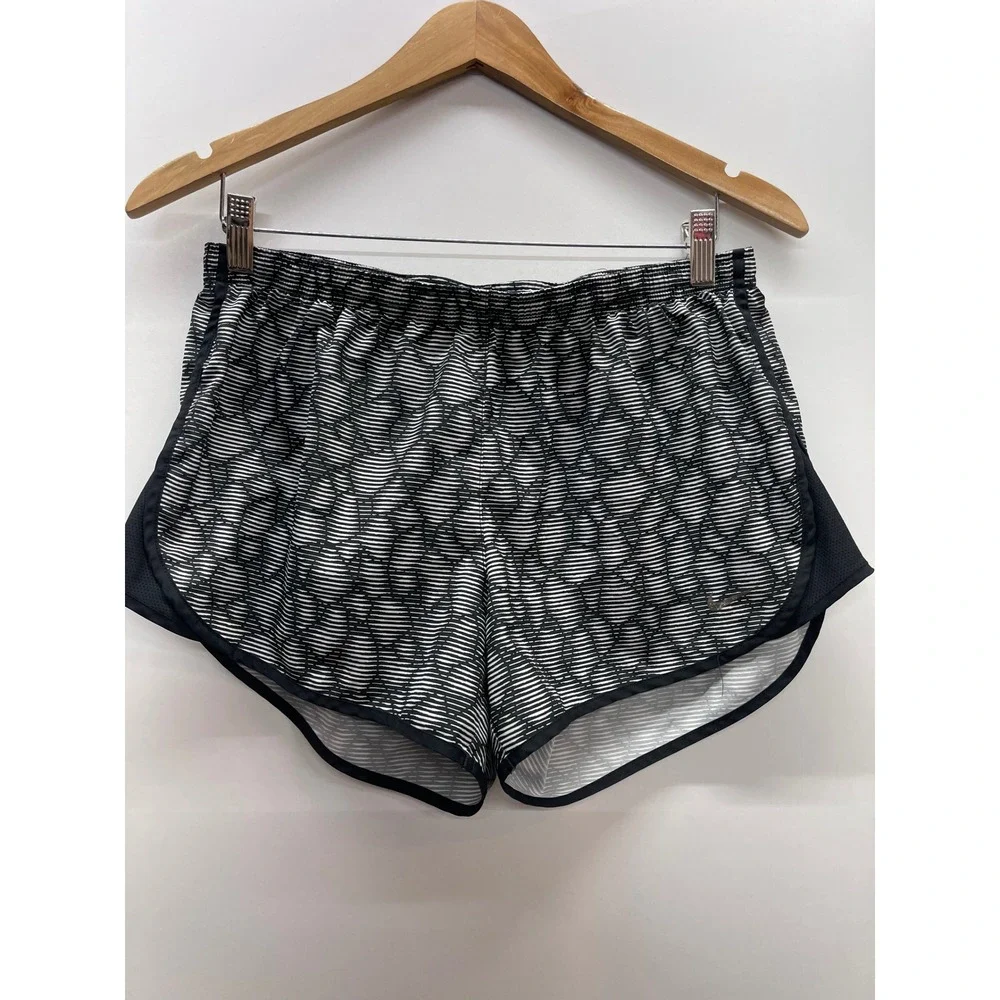 Nike Tempo Womens Running Shorts Black White Geometric Print Mesh Pocket M